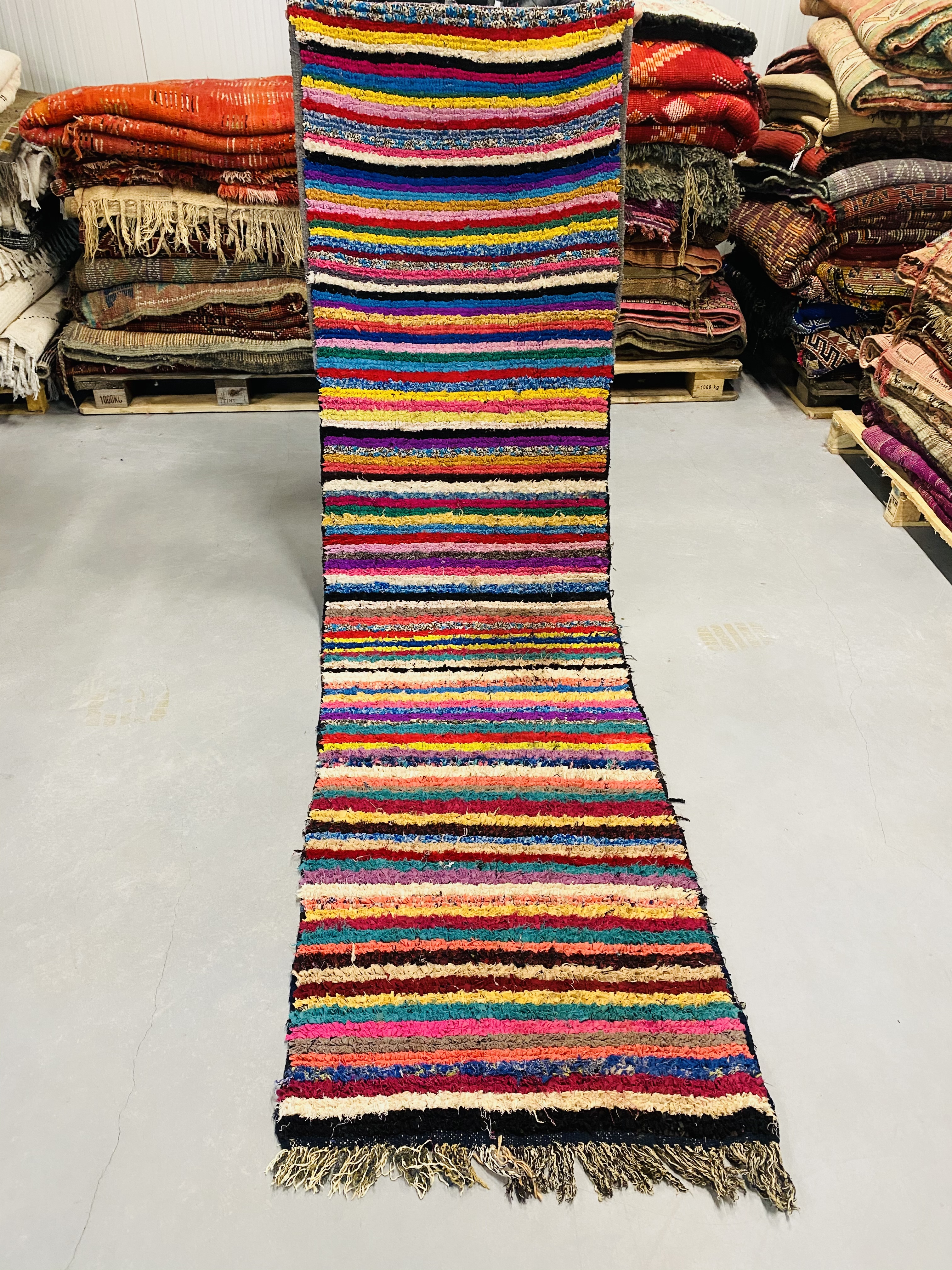 Boucherouite Rag Rug 295 x 78 - Moroccan Beni Ouarain rug